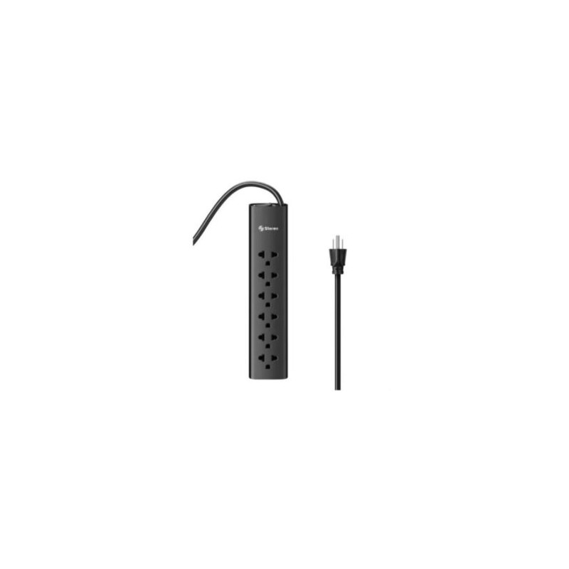 Barra Multicontactos Steren 1.7m 15A 6 Contactos Americanas/Europeas 70J Color Negro