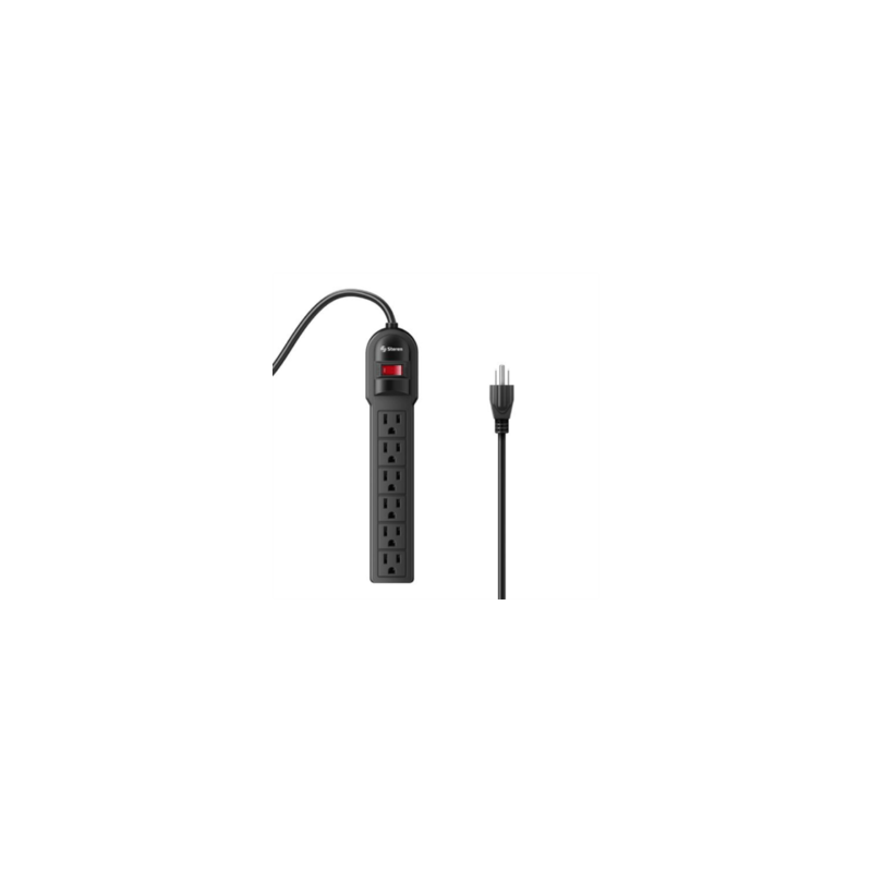 Barra PDU Steren Multicontacto 6 Salidas Verticales Reset Iluminado Color Negro