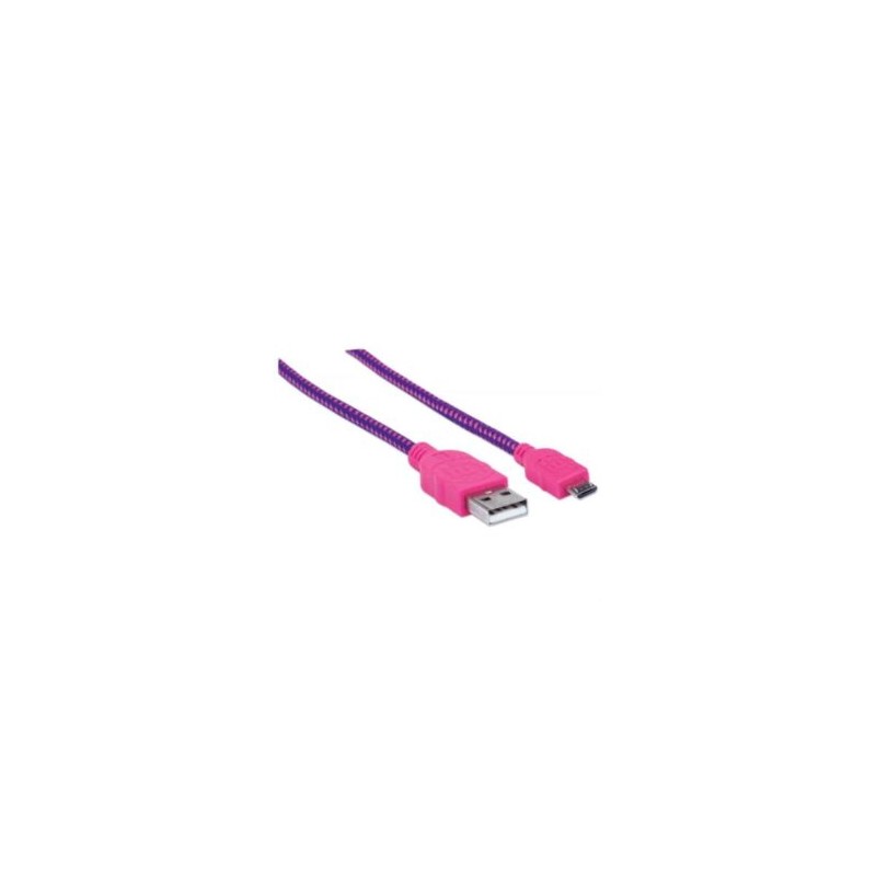 Cable Manhattan USB Micro-B Alta Velocidad con Recubrimiento Textil 1.8m Color Rosa-Morado