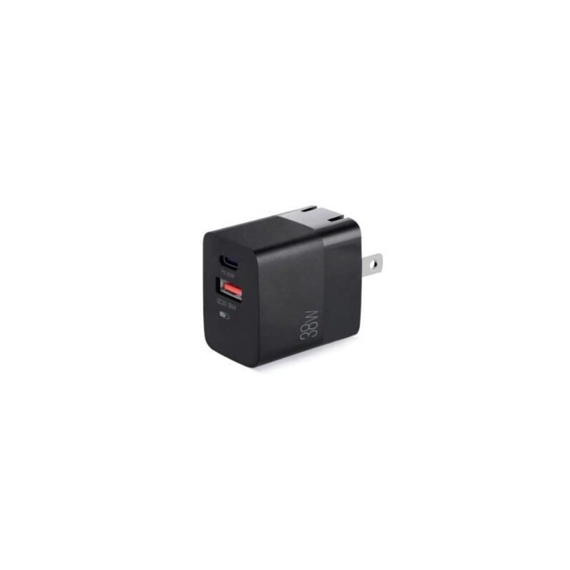 Cargador Argomtech Dual Compacto de Pared PD 38W Tipo-C Enchufe Plegable Carga Rápida Color Negro