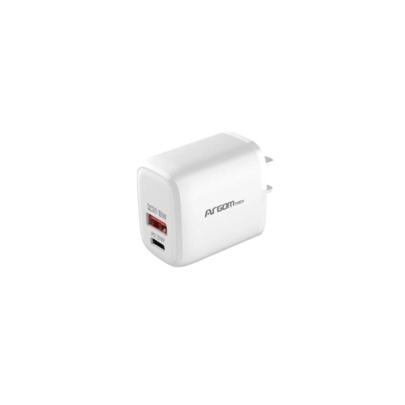 Cargador Argomtech Dual PD 38W Tipo-C y USB Carga Rápida Color Blanco
