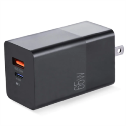 Cargador Argomtech Dual PD 65W PD Tipo-C y USB QC3.0 22W Enchufe Plegable Carga Rápida Color Negro