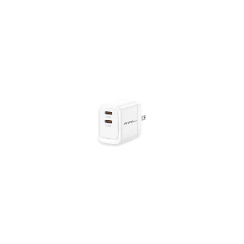 Cargador de Pared Argomtech Dual Rápido 2 x Tipo-C 40W Color Blanco