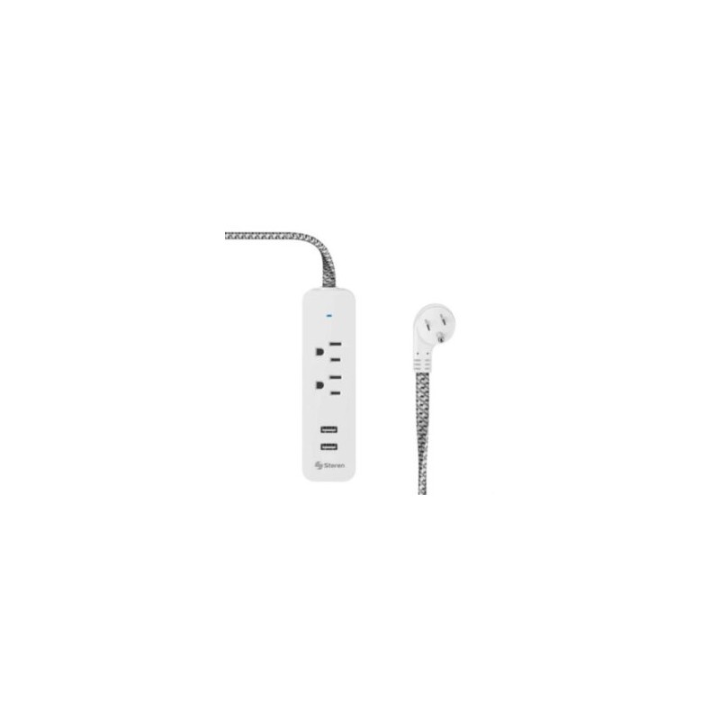 Multicontacto de 2 Salidas Steren Horizontales y Doble Cargador USB