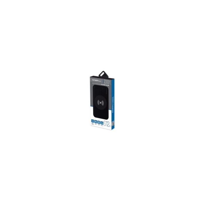 Power Bank Argomtech S12W Delgado de Aluminio con Cargador Rapido 18W 12000 mAh Wireless Color Negro
