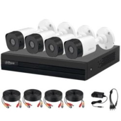 Kit de 4 Canales Dahua 1MP 4 Cámaras B1A11 Policarbonato Lente de 2.8mm/93° de Apertura/4 CH+1 IP o Hasta 5 CH IP