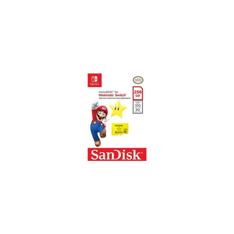 Memoria Micro SD SanDisk Nintendo Switch 256GB Micro SDXC Clase 3 Brand Mario Star Color Amarillo SDSQXAO-256G-GNCZN