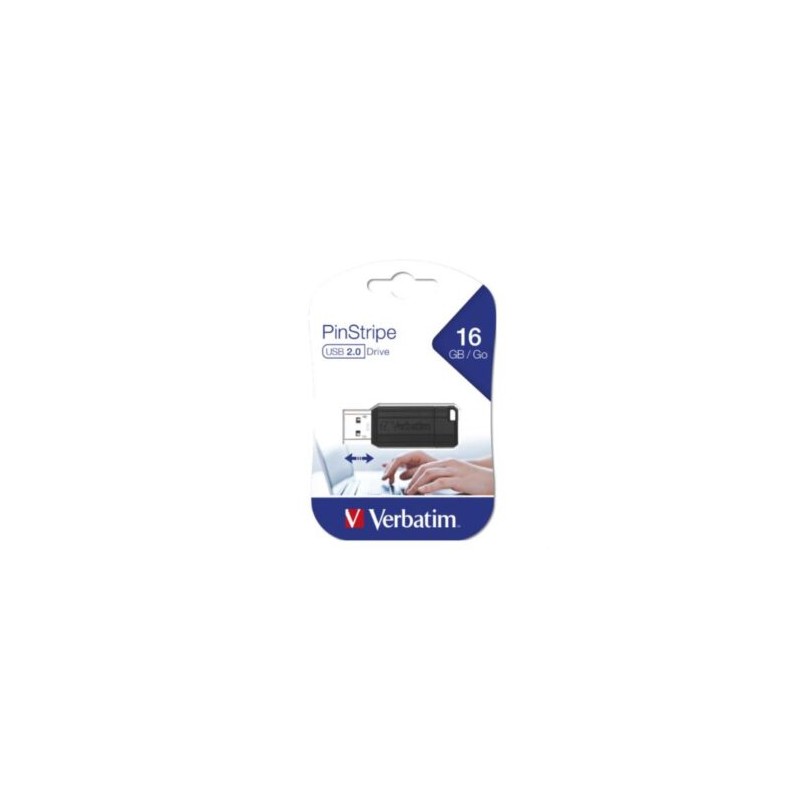 Memoria USB VERBATIM Flash 2.0 PinStripe 16GB -Negro
