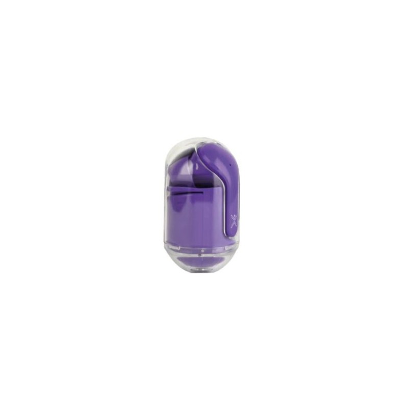 Audífonos Inalámbricos Perfect Choice TWS Estuche Transparente ClearBeat con Indicador de Carga Color Morado