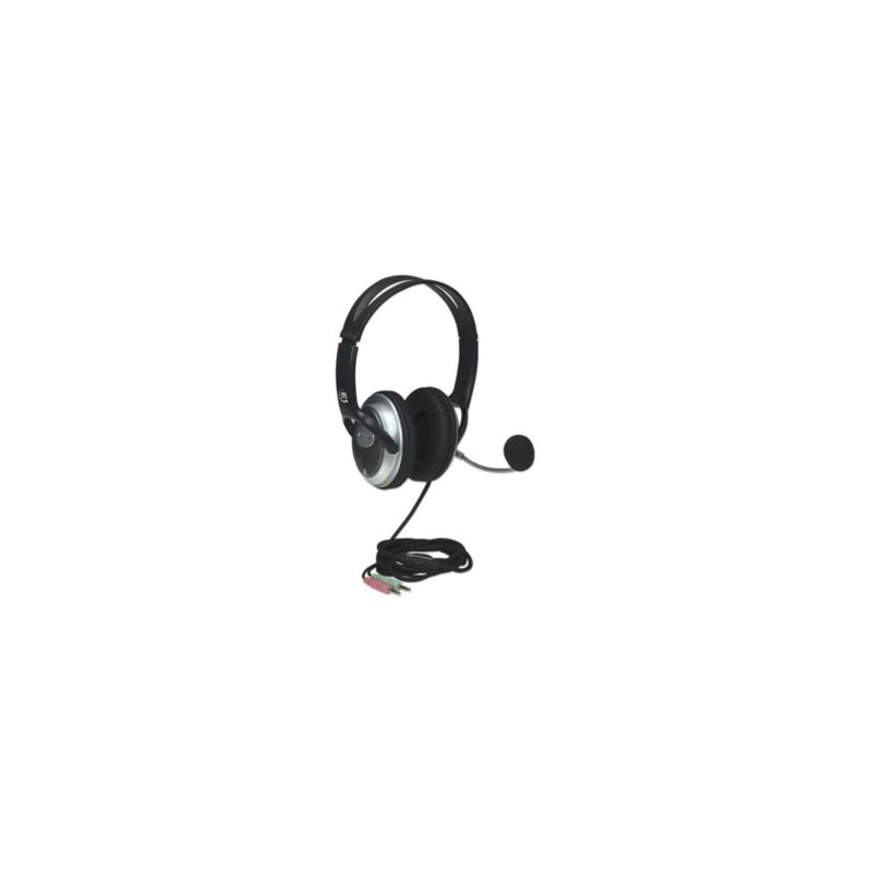 Audífonos Manhattan Estéreo Clásicos Micrófono Extensión Metálica Flexible Color Negro-Plata