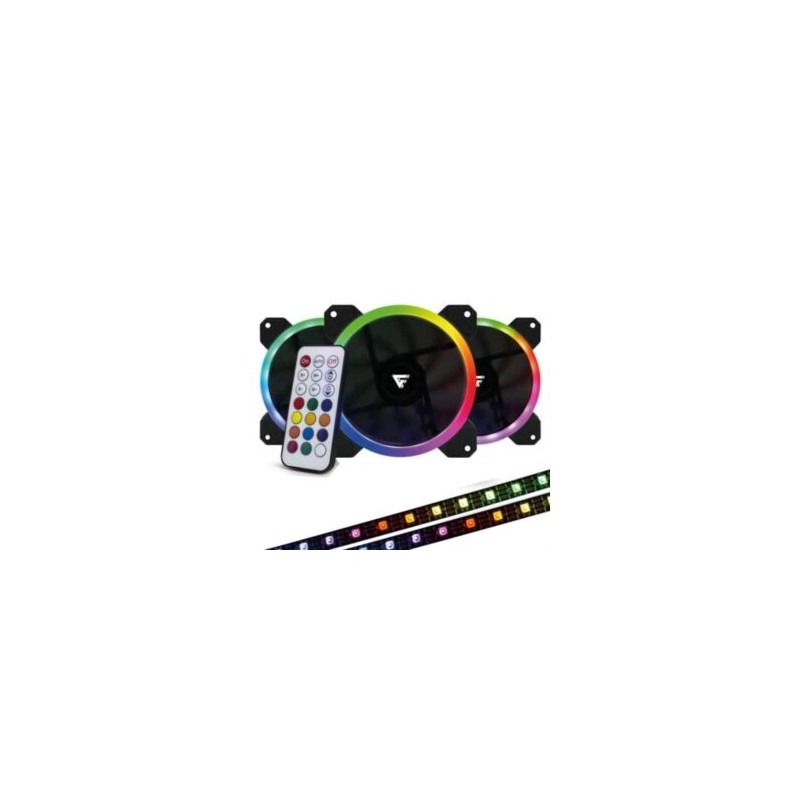 Kit Ventiladores Game Factor FKG400 3 Fans 12mm RGB 2 Tiras Led Control Remoto
