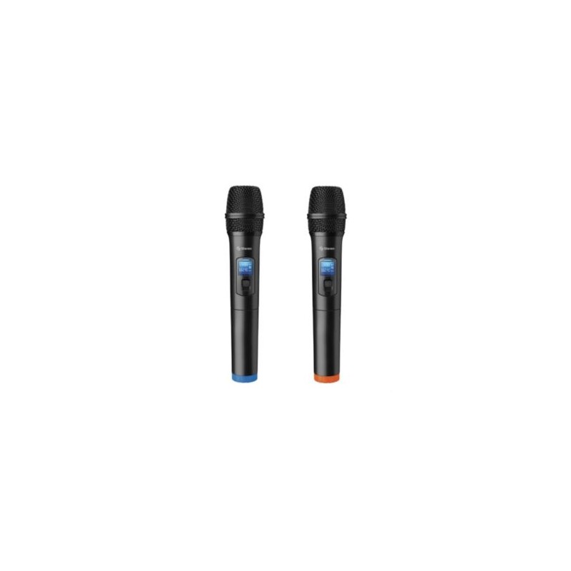 Sistema Profesional Steren con 2 Micrófonos Inalámbricos UHF Alcance Hasta 100m Color Negro