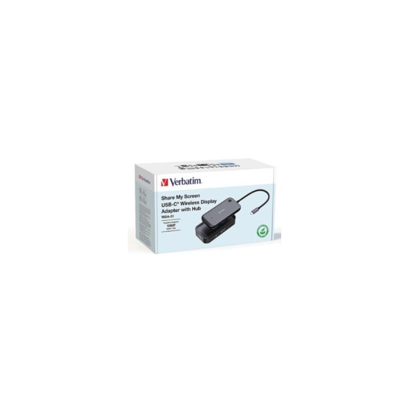Adaptador Verbatim Inalámbrico USB-C con Lector de Tarjetas QCast Mirror WDA-01