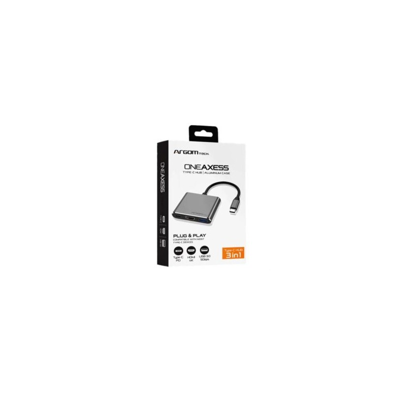 Hub Argomtech One Axess 3 en 1 Puerto de Salida Tipo C a HDMI PD/USB 3.0