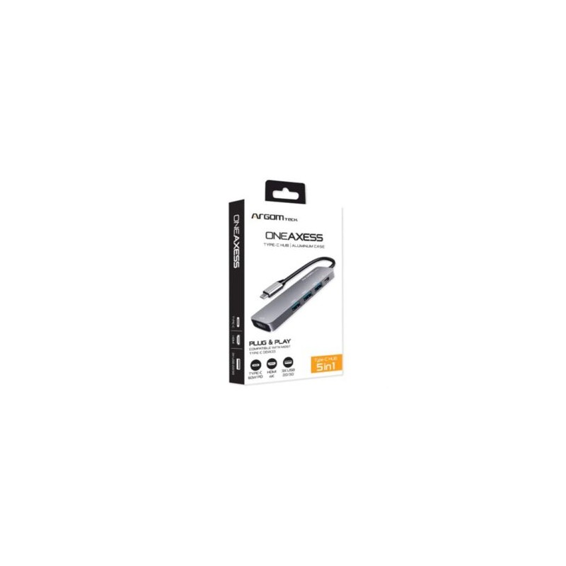 Hub Argomtech One Axess 5 en 1 Puerto de Salida Tipo C a HDMI USB/Ranura PD