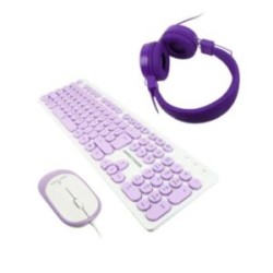 Kit Alámbrico Perfect Choice Farben 3 en 1 para Niños Teclado/Audífonos/Mouse Color Morado