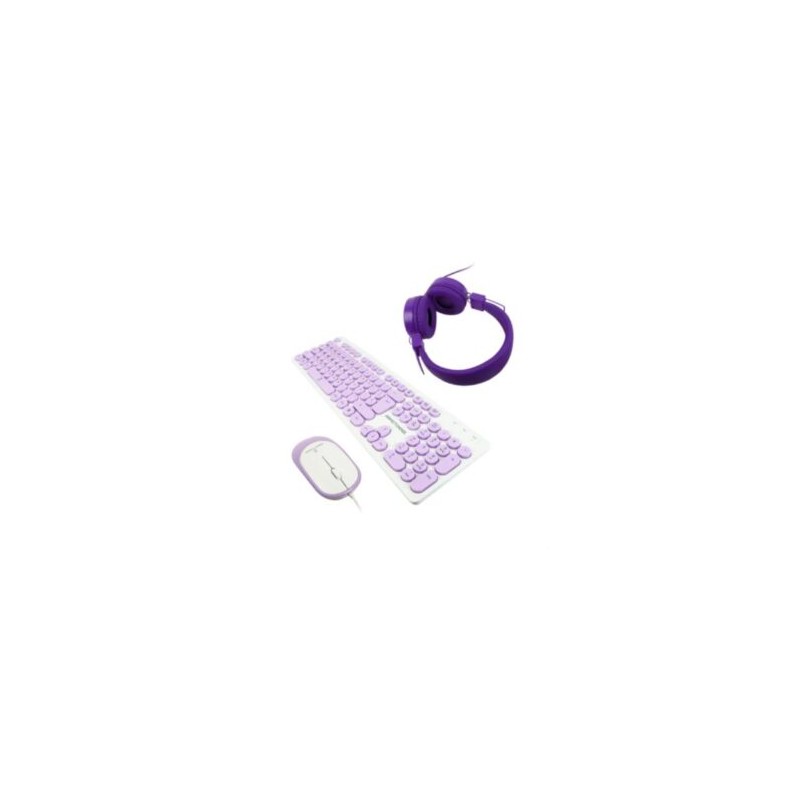 Kit Alámbrico Perfect Choice Farben 3 en 1 para Niños Teclado/Audífonos/Mouse Color Morado