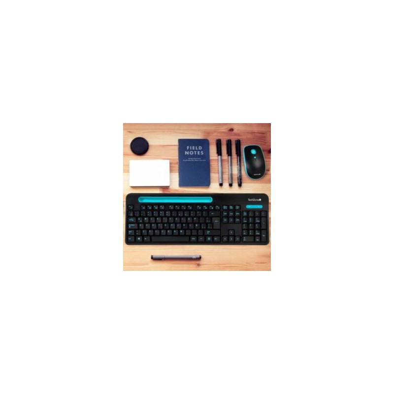 Kit Teclado y Mouse TechZone Inalámbrico 105 Teclas+Espacio Tablet/Smartphone 1600dpi 3 Botones Win/Mac Color Negro-Azul