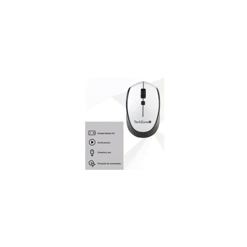 Mouse Óptico TechZone Inalámbrico 800 a 1600 DPI Ajustable 4 Botones Ambidiestro Win/MAC Color Plata