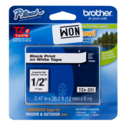 Cinta Brother TZ-231 Laminada Negro sobre Blanco 12mmx8m PT320/340/520/540
