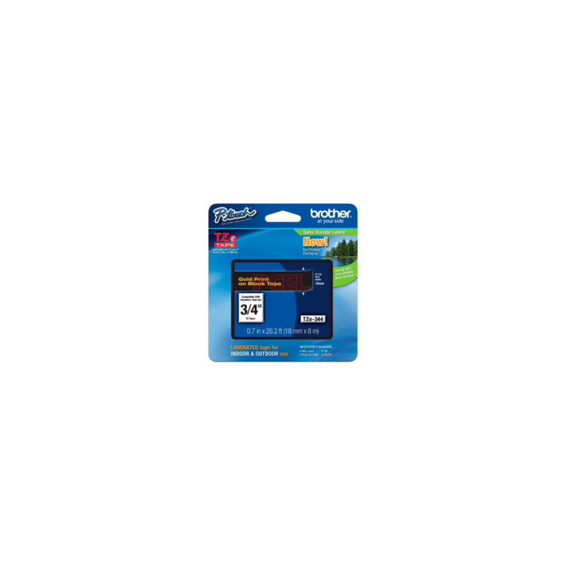 Cinta Brother TZE344 Laminada Dorado Sobre Negro 18mmx8m