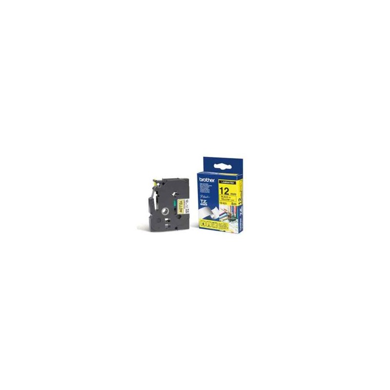 Cinta Brother TZE631 Laminada Texto Negro Sobre Fondo Amarillo 12mmx8m