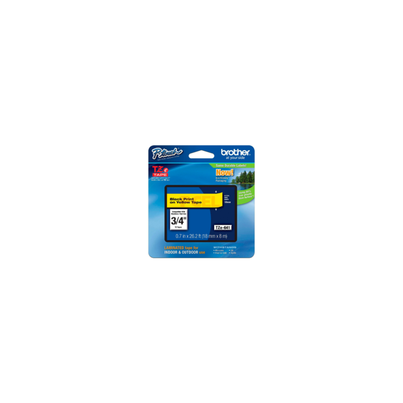Cinta Brother TZE641 Laminada Texto Negro Sobre Fondo Amarillo 18mmx8m PT300/310B/330/530